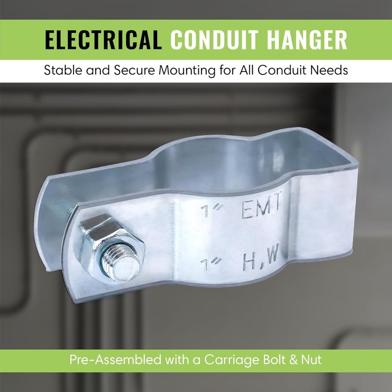SELECT LIGHTING SELECT 50 Pack Lighting Conduit Hanger, 1 Inch Electrical Conduit Clamp with Carriage Bolt and Nut, Galvanized Conduit Clamps, Rigid Conduit Pipe Fittings for Mounting - Image 2